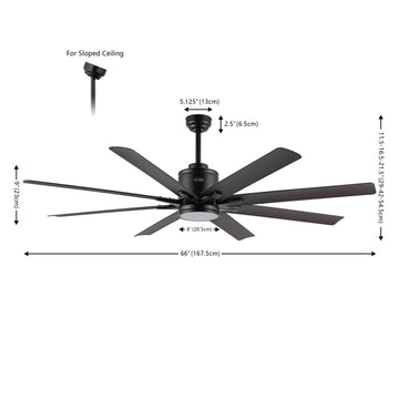 Octo 66" Contemporary Industrial Iron/Plastic Mobile-App/Remote-Controlled 6-Speed Ceiling Fan with Integrated LED Light